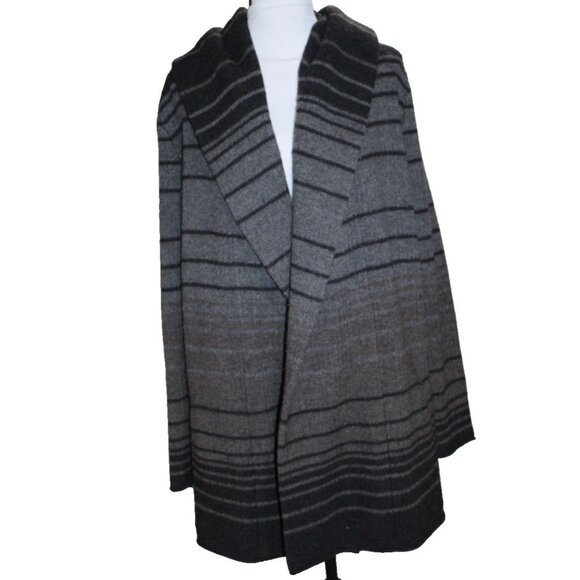 VINCE Gray striped hooded open front cardigan sweater Alapca Wool Cashmere Small - Picture 2 of 7